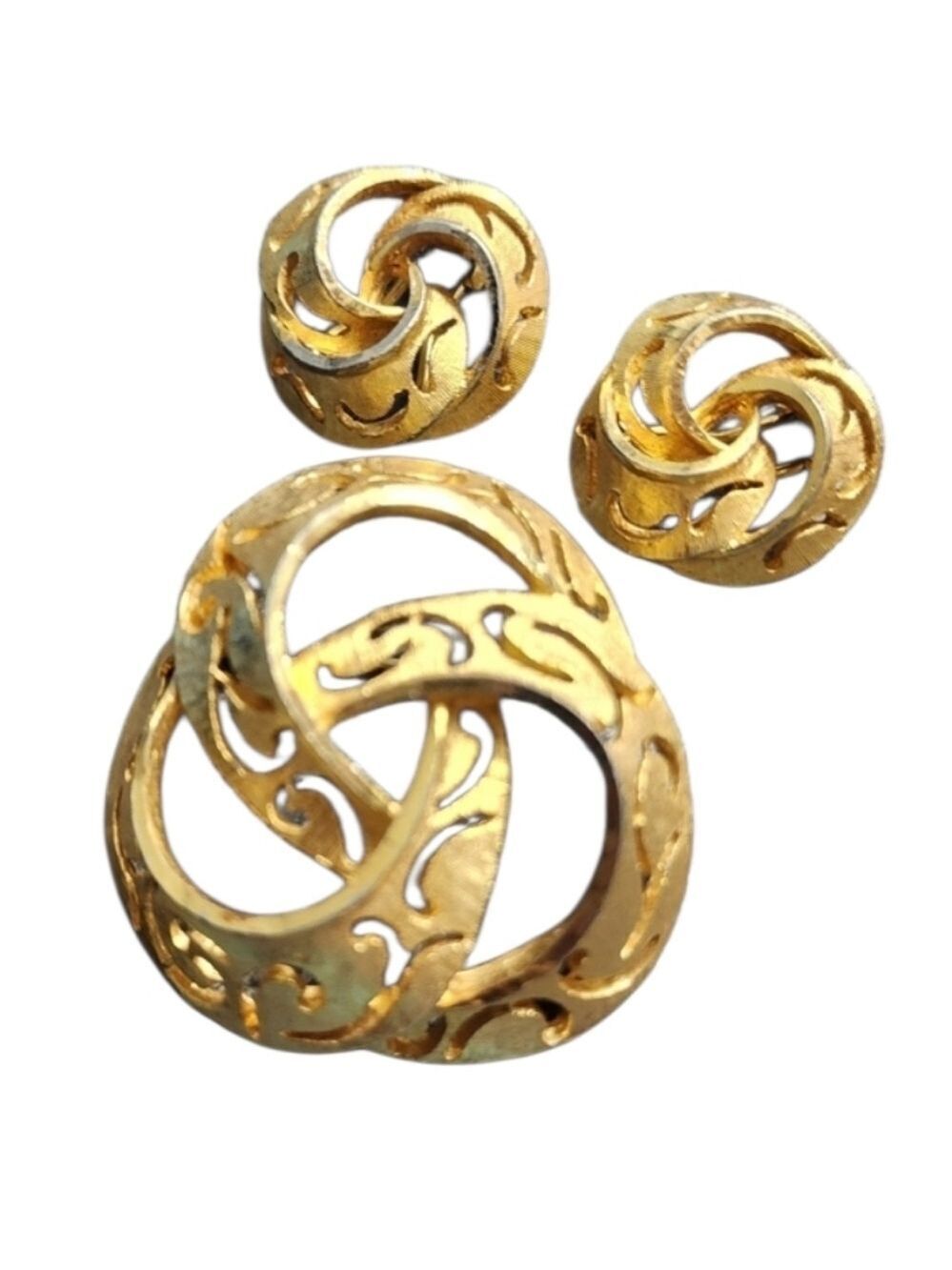 Vintage Goldtone Celtic Knot Brooch Earrings Set